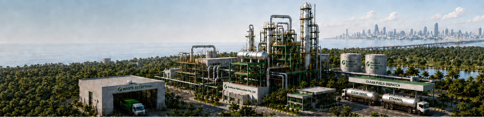 EcoNova waste reception, processing plant and clean fuels dispatch facility