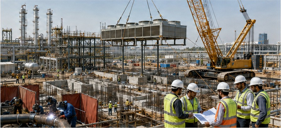 Project execution works: civil foundations, welding and air-cooler erection