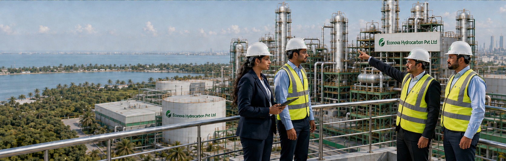 EcoNova leadership and engineering team reviewing plant operations